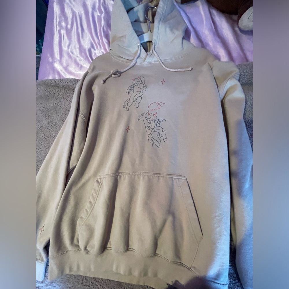 Devil angel hoodie cream color